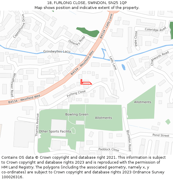 18, FURLONG CLOSE, SWINDON, SN25 1QP: Location map and indicative extent of plot