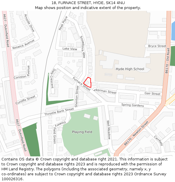 18, FURNACE STREET, HYDE, SK14 4NU: Location map and indicative extent of plot
