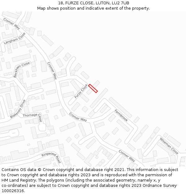 18, FURZE CLOSE, LUTON, LU2 7UB: Location map and indicative extent of plot