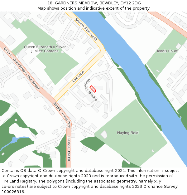 18, GARDNERS MEADOW, BEWDLEY, DY12 2DG: Location map and indicative extent of plot