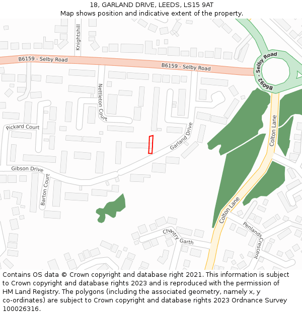 18, GARLAND DRIVE, LEEDS, LS15 9AT: Location map and indicative extent of plot