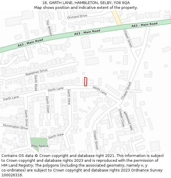 18, GARTH LANE, HAMBLETON, SELBY, YO8 9QA: Location map and indicative extent of plot