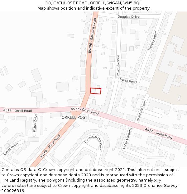 18, GATHURST ROAD, ORRELL, WIGAN, WN5 8QH: Location map and indicative extent of plot
