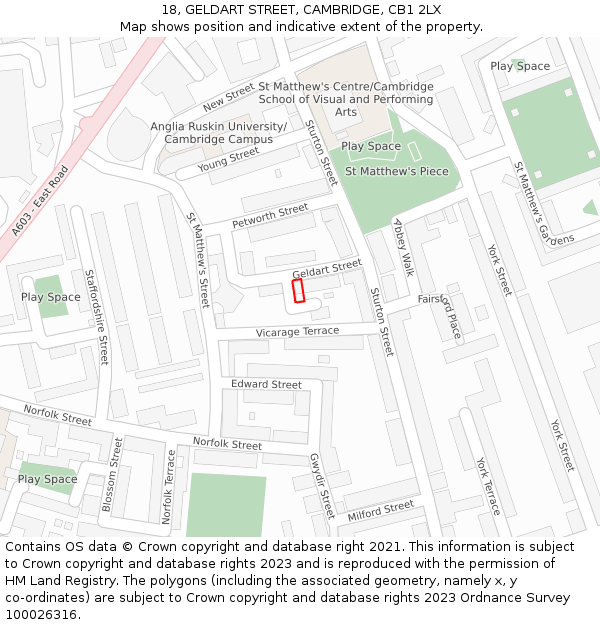 18, GELDART STREET, CAMBRIDGE, CB1 2LX: Location map and indicative extent of plot