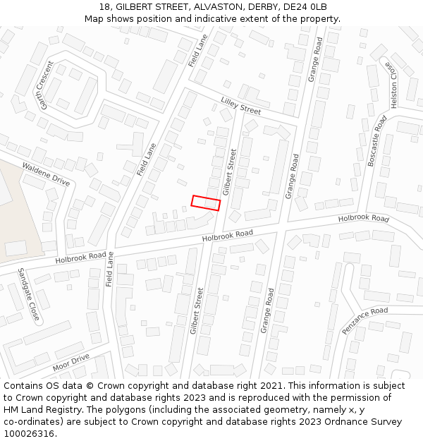 18, GILBERT STREET, ALVASTON, DERBY, DE24 0LB: Location map and indicative extent of plot