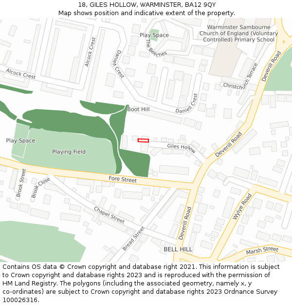 18, GILES HOLLOW, WARMINSTER, BA12 9QY: Location map and indicative extent of plot