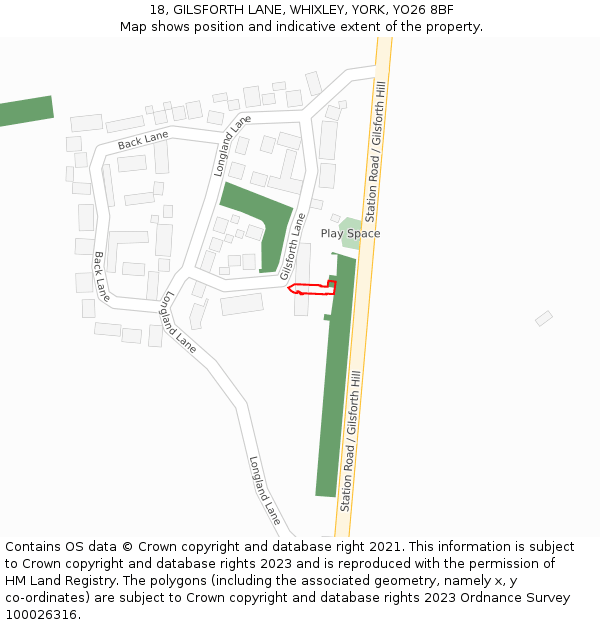18, GILSFORTH LANE, WHIXLEY, YORK, YO26 8BF: Location map and indicative extent of plot