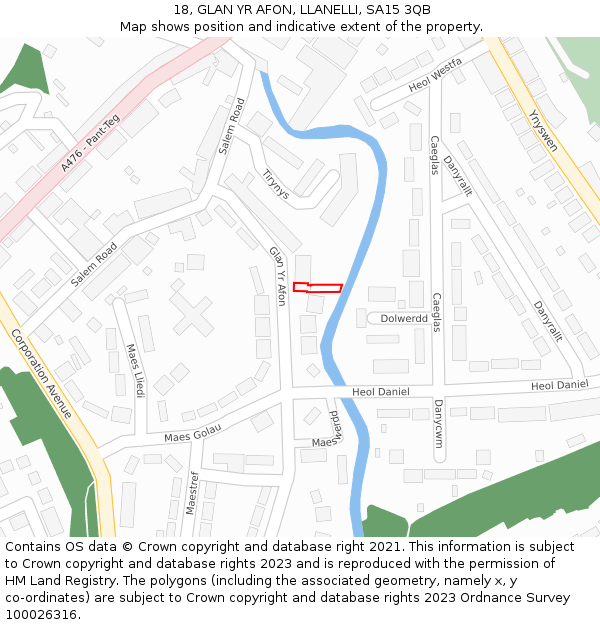 18, GLAN YR AFON, LLANELLI, SA15 3QB: Location map and indicative extent of plot
