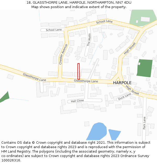 18, GLASSTHORPE LANE, HARPOLE, NORTHAMPTON, NN7 4DU: Location map and indicative extent of plot