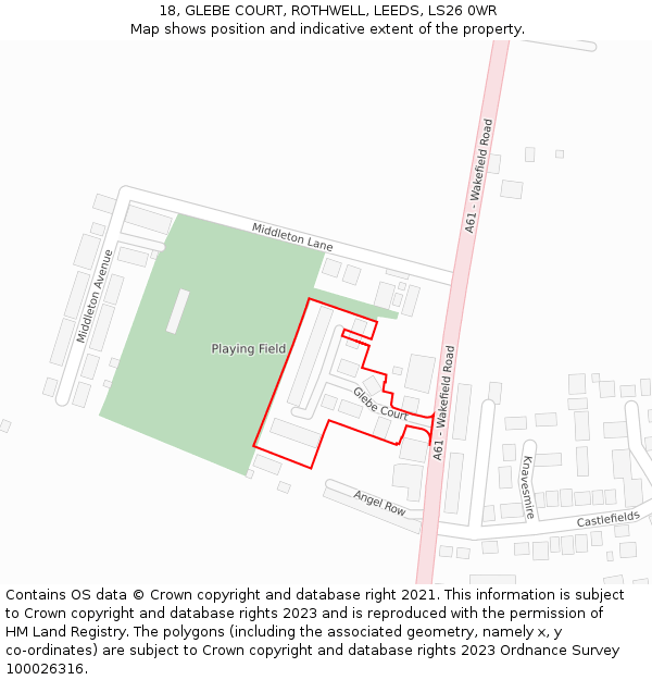 18, GLEBE COURT, ROTHWELL, LEEDS, LS26 0WR: Location map and indicative extent of plot