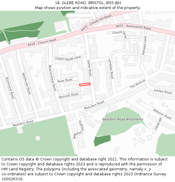 18, GLEBE ROAD, BRISTOL, BS5 8JH: Location map and indicative extent of plot
