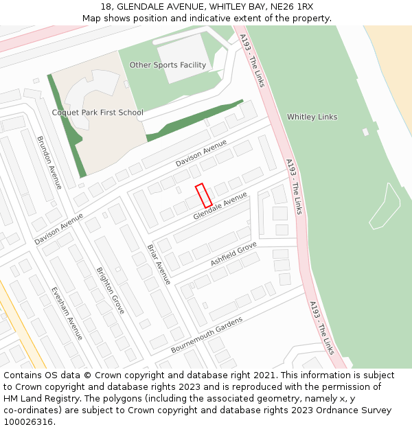 18, GLENDALE AVENUE, WHITLEY BAY, NE26 1RX: Location map and indicative extent of plot
