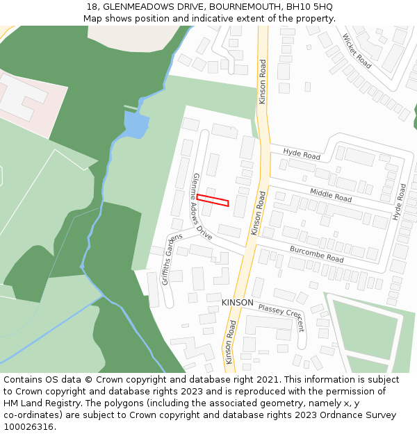 18, GLENMEADOWS DRIVE, BOURNEMOUTH, BH10 5HQ: Location map and indicative extent of plot