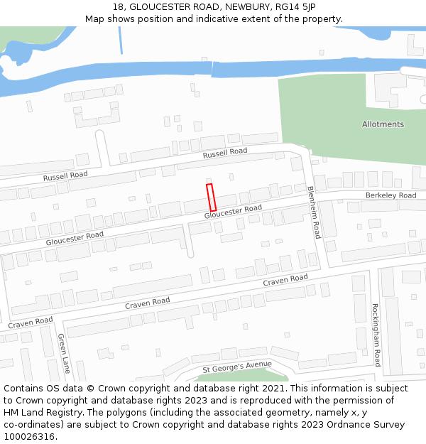 18, GLOUCESTER ROAD, NEWBURY, RG14 5JP: Location map and indicative extent of plot