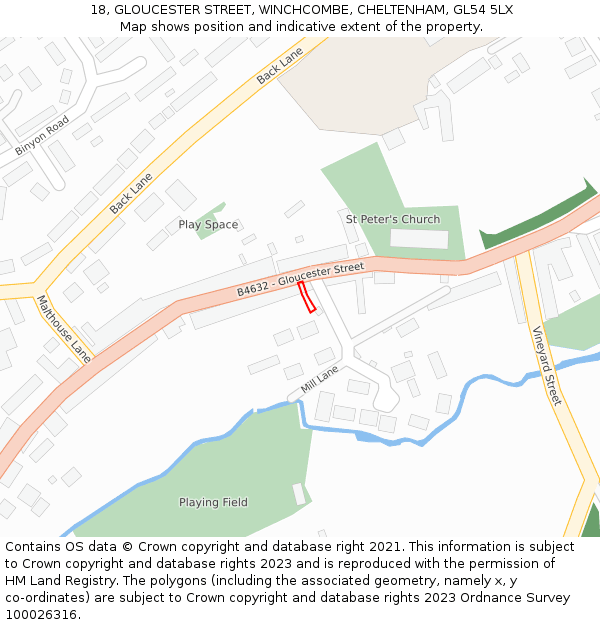 18, GLOUCESTER STREET, WINCHCOMBE, CHELTENHAM, GL54 5LX: Location map and indicative extent of plot