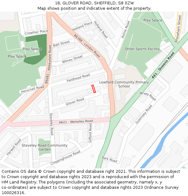 18, GLOVER ROAD, SHEFFIELD, S8 0ZW: Location map and indicative extent of plot
