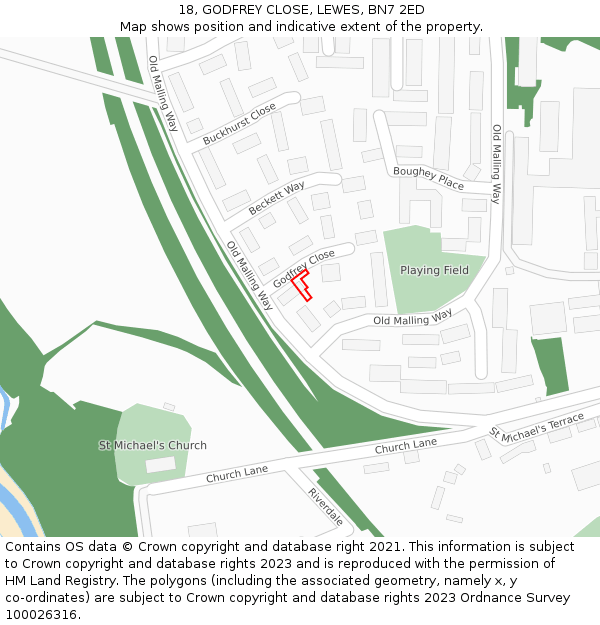 18, GODFREY CLOSE, LEWES, BN7 2ED: Location map and indicative extent of plot