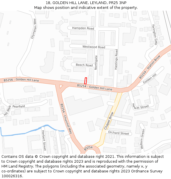 18, GOLDEN HILL LANE, LEYLAND, PR25 3NP: Location map and indicative extent of plot