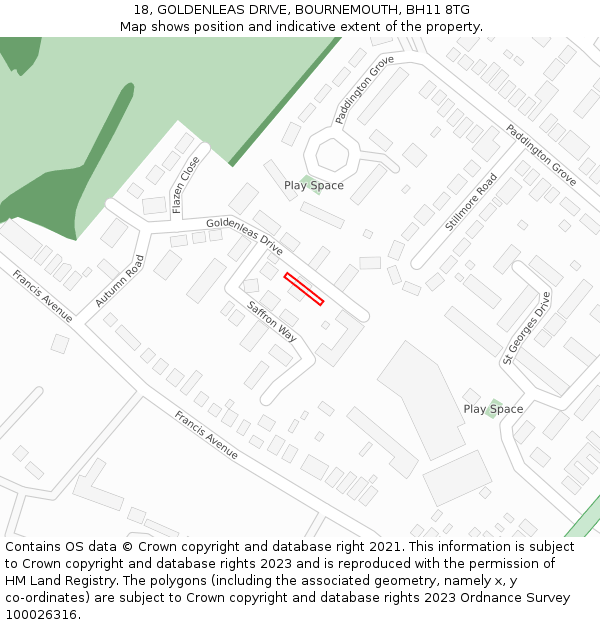18, GOLDENLEAS DRIVE, BOURNEMOUTH, BH11 8TG: Location map and indicative extent of plot