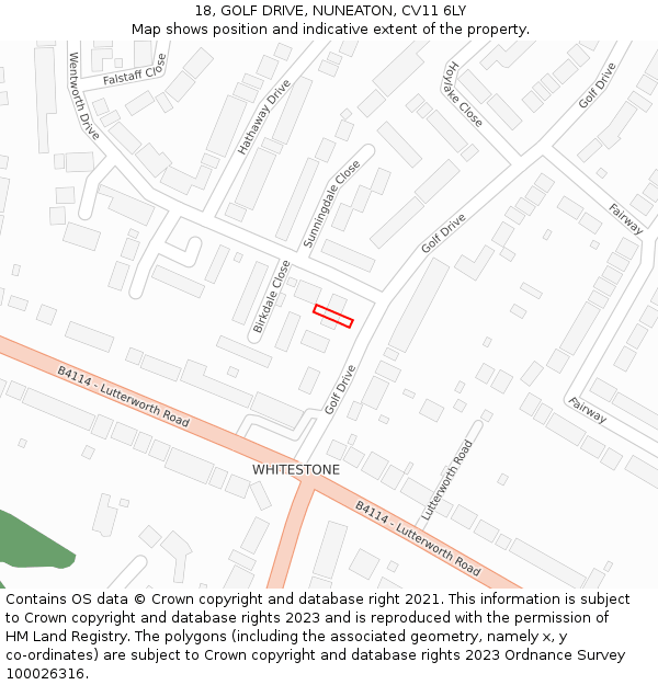 18, GOLF DRIVE, NUNEATON, CV11 6LY: Location map and indicative extent of plot