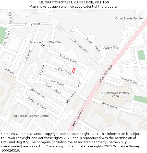 18, GRAFTON STREET, CAMBRIDGE, CB1 1DS: Location map and indicative extent of plot