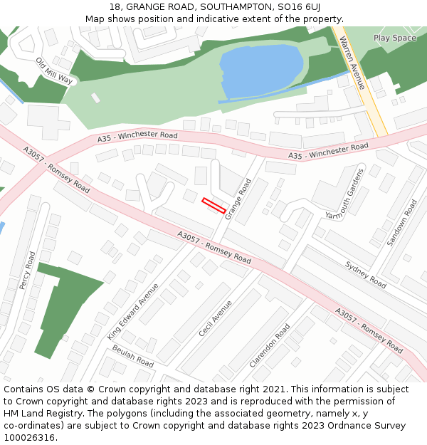 18, GRANGE ROAD, SOUTHAMPTON, SO16 6UJ: Location map and indicative extent of plot