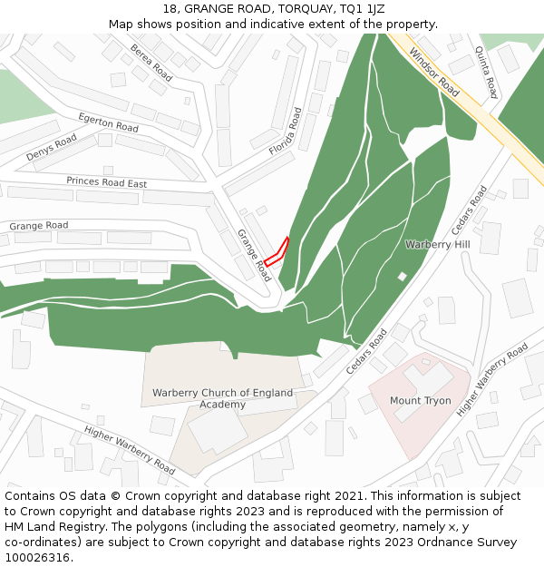 18, GRANGE ROAD, TORQUAY, TQ1 1JZ: Location map and indicative extent of plot