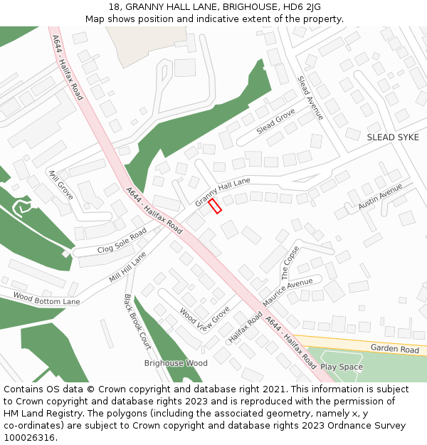 18, GRANNY HALL LANE, BRIGHOUSE, HD6 2JG: Location map and indicative extent of plot