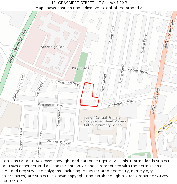 18, GRASMERE STREET, LEIGH, WN7 1XB: Location map and indicative extent of plot