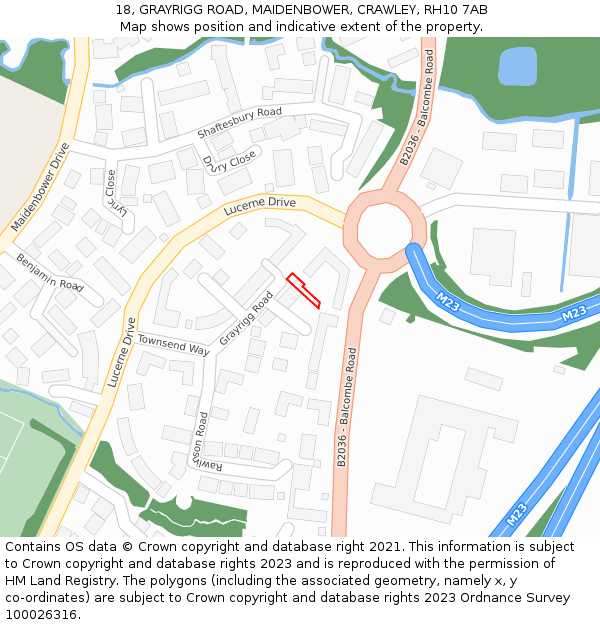 18, GRAYRIGG ROAD, MAIDENBOWER, CRAWLEY, RH10 7AB: Location map and indicative extent of plot