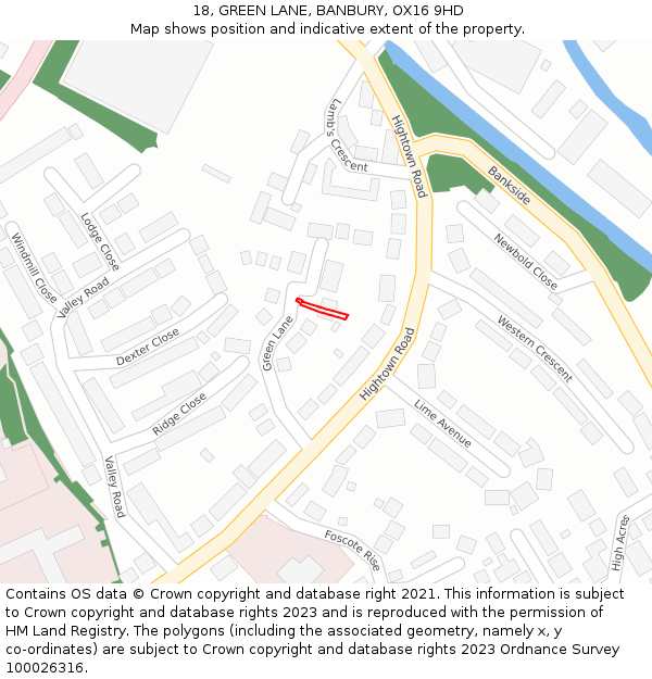 18, GREEN LANE, BANBURY, OX16 9HD: Location map and indicative extent of plot