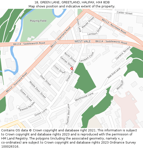 18, GREEN LANE, GREETLAND, HALIFAX, HX4 8DB: Location map and indicative extent of plot