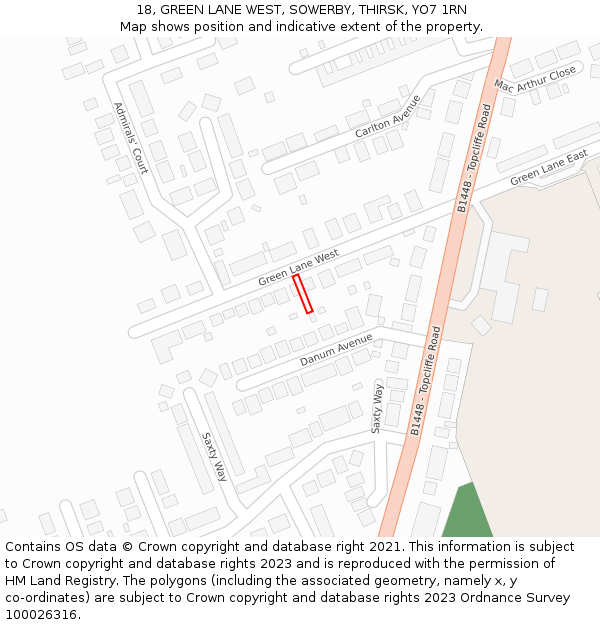 18, GREEN LANE WEST, SOWERBY, THIRSK, YO7 1RN: Location map and indicative extent of plot