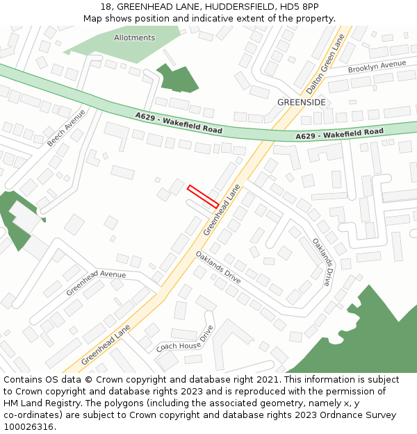 18, GREENHEAD LANE, HUDDERSFIELD, HD5 8PP: Location map and indicative extent of plot
