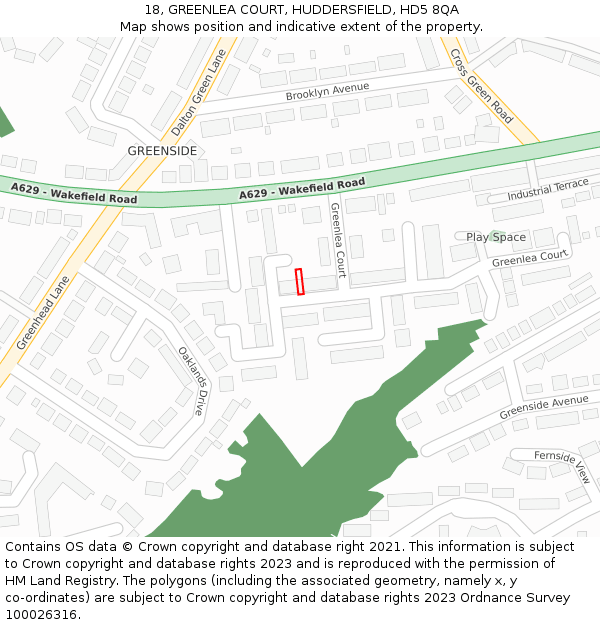 18, GREENLEA COURT, HUDDERSFIELD, HD5 8QA: Location map and indicative extent of plot