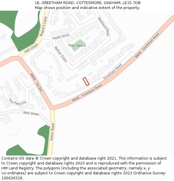 18, GREETHAM ROAD, COTTESMORE, OAKHAM, LE15 7DB: Location map and indicative extent of plot