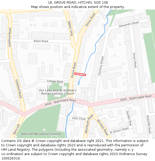 18, GROVE ROAD, HITCHIN, SG5 1SE: Location map and indicative extent of plot