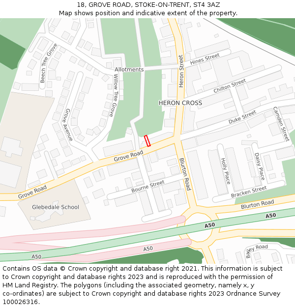 18, GROVE ROAD, STOKE-ON-TRENT, ST4 3AZ: Location map and indicative extent of plot
