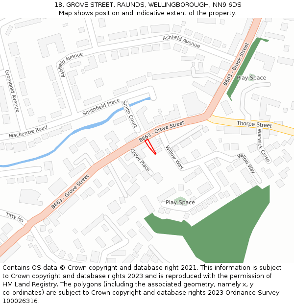 18, GROVE STREET, RAUNDS, WELLINGBOROUGH, NN9 6DS: Location map and indicative extent of plot