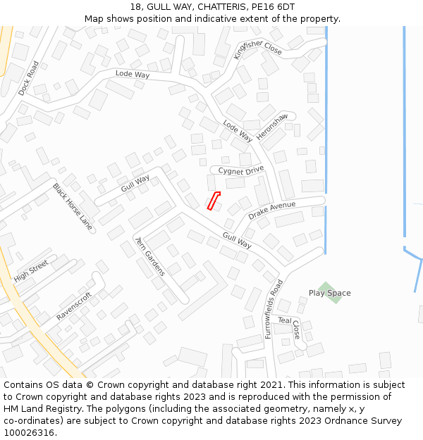 18, GULL WAY, CHATTERIS, PE16 6DT: Location map and indicative extent of plot