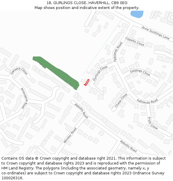 18, GURLINGS CLOSE, HAVERHILL, CB9 0EG: Location map and indicative extent of plot