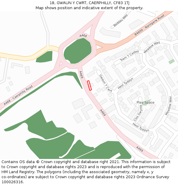 18, GWAUN Y CWRT, CAERPHILLY, CF83 1TJ: Location map and indicative extent of plot