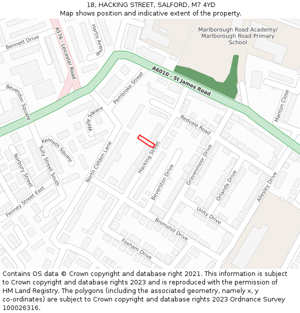 18, HACKING STREET, SALFORD, M7 4YD: Location map and indicative extent of plot