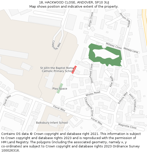 18, HACKWOOD CLOSE, ANDOVER, SP10 3UJ: Location map and indicative extent of plot
