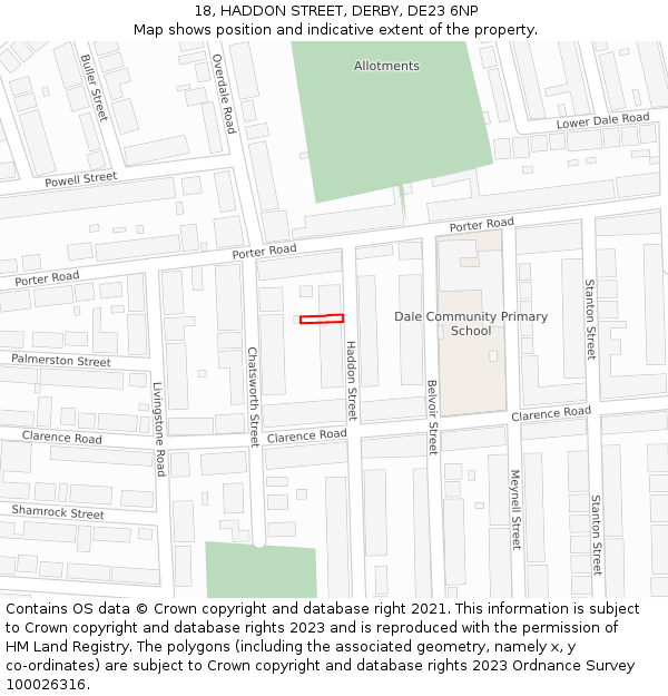 18, HADDON STREET, DERBY, DE23 6NP: Location map and indicative extent of plot