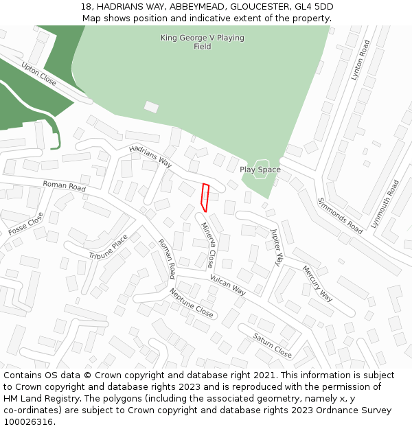 18, HADRIANS WAY, ABBEYMEAD, GLOUCESTER, GL4 5DD: Location map and indicative extent of plot