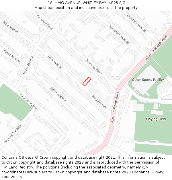 18, HAIG AVENUE, WHITLEY BAY, NE25 8JG: Location map and indicative extent of plot