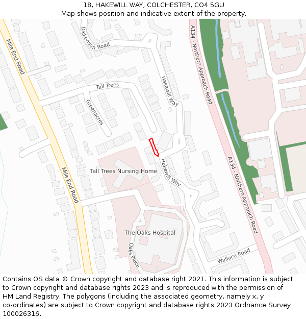 18, HAKEWILL WAY, COLCHESTER, CO4 5GU: Location map and indicative extent of plot