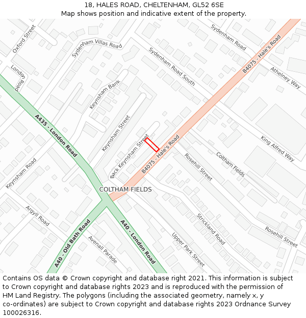 18, HALES ROAD, CHELTENHAM, GL52 6SE: Location map and indicative extent of plot