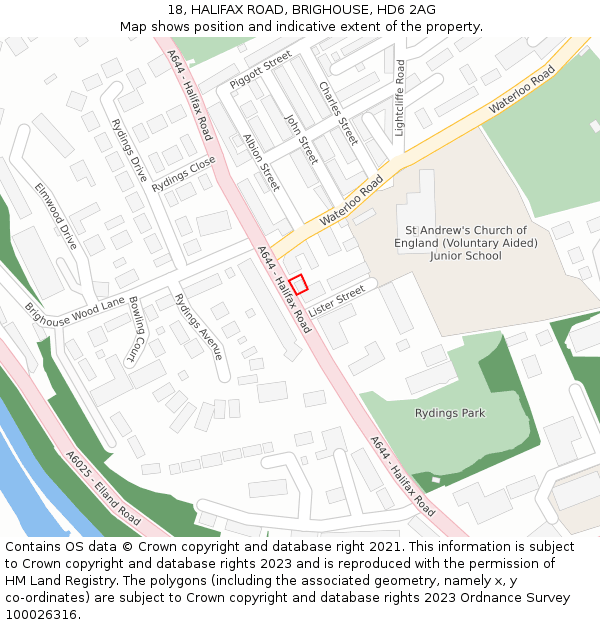 18, HALIFAX ROAD, BRIGHOUSE, HD6 2AG: Location map and indicative extent of plot